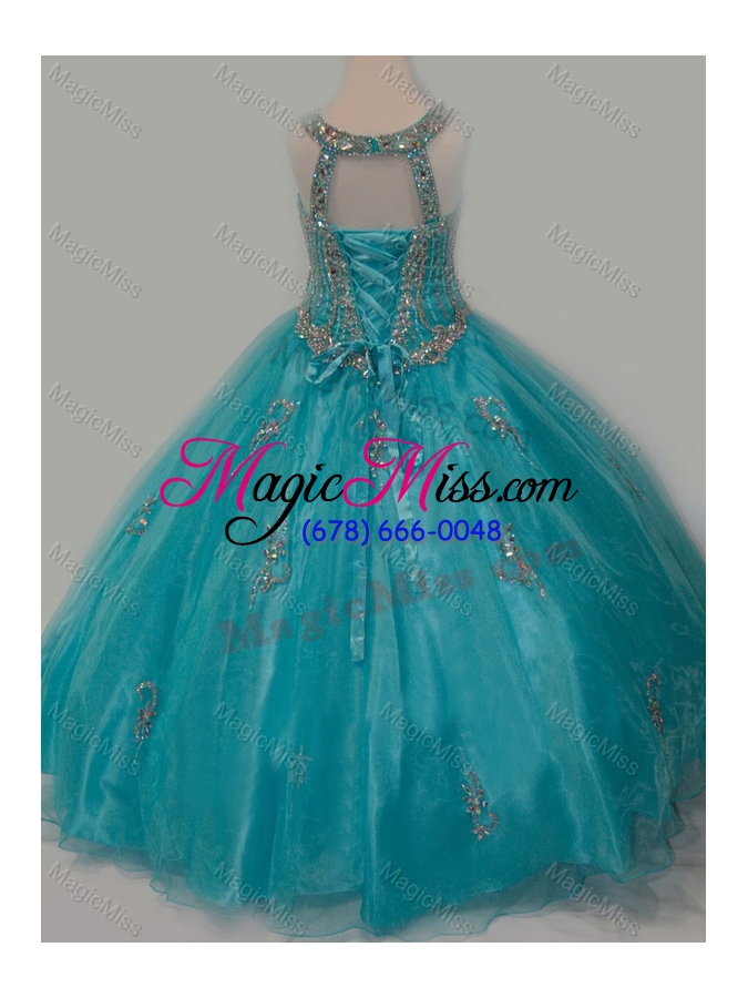 wholesale new arrival ball gown scoop organza long lace up little girl pageant dress with beading