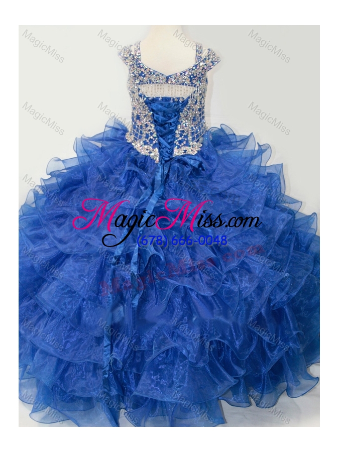 wholesale puffy skirt v-neck beaded and ruffled layers little girl pageant dress with straps
