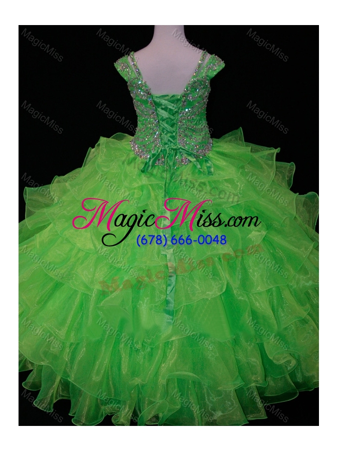 wholesale perfect sweetheart ruffled layer little girl pageant dress with spaghetti straps in spring green