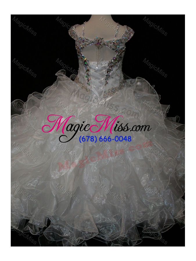 wholesale big puffy v-neck ruffled little girl pageant dress with spaghetti straps and sequins