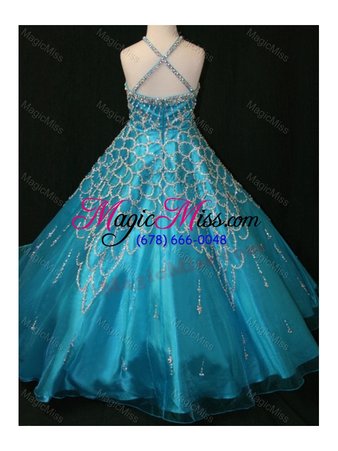 wholesale beaded decorated halter top and bodice teal  mini quinceanera dress with criss cross