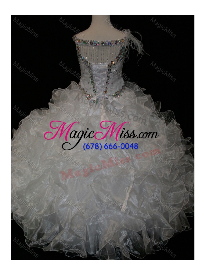 wholesale elegant ball gown v neck organza beading lace up mini quinceanera dress in white