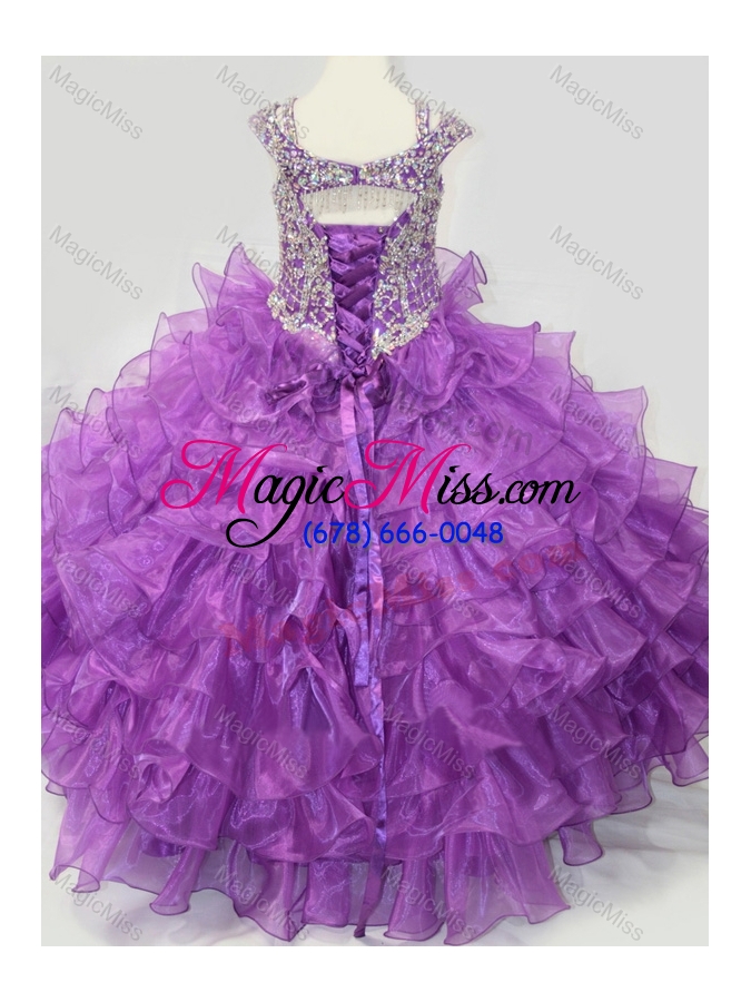 wholesale puffy skirt v-neck lace up mini quinceanera dress with straps and ruffled layers