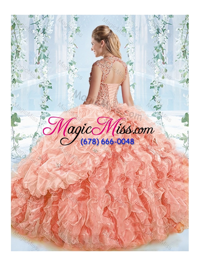wholesale new style organza beaded rose pink quinceanera gowns with detachable straps