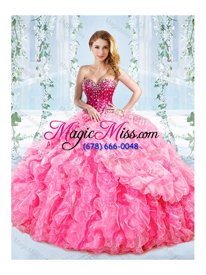 wholesale puffy skirt visible boning beaded detachable quinceanera gown in rose pink