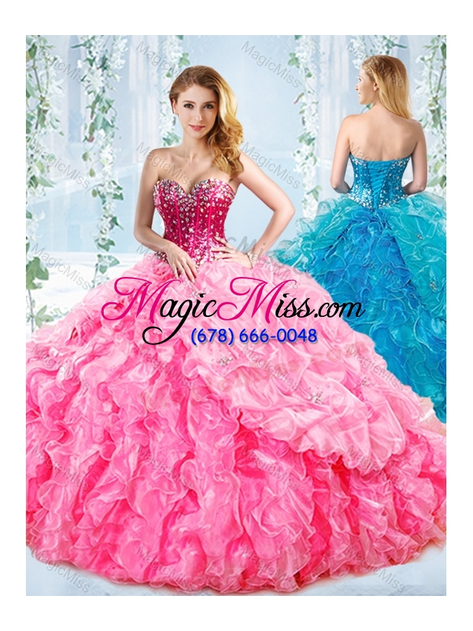 wholesale puffy skirt visible boning beaded detachable quinceanera gown in rose pink