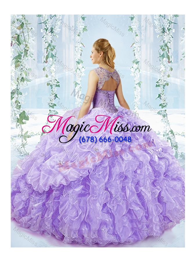 wholesale big puffy bubble and beaded lavender detachable quinceanera gowns  in organza