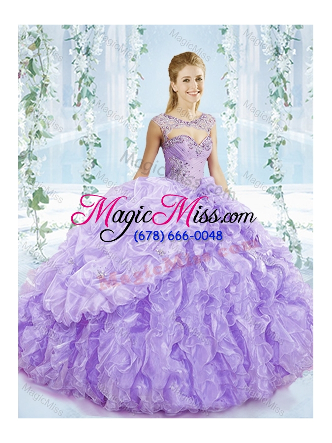 wholesale big puffy bubble and beaded lavender detachable quinceanera gowns  in organza