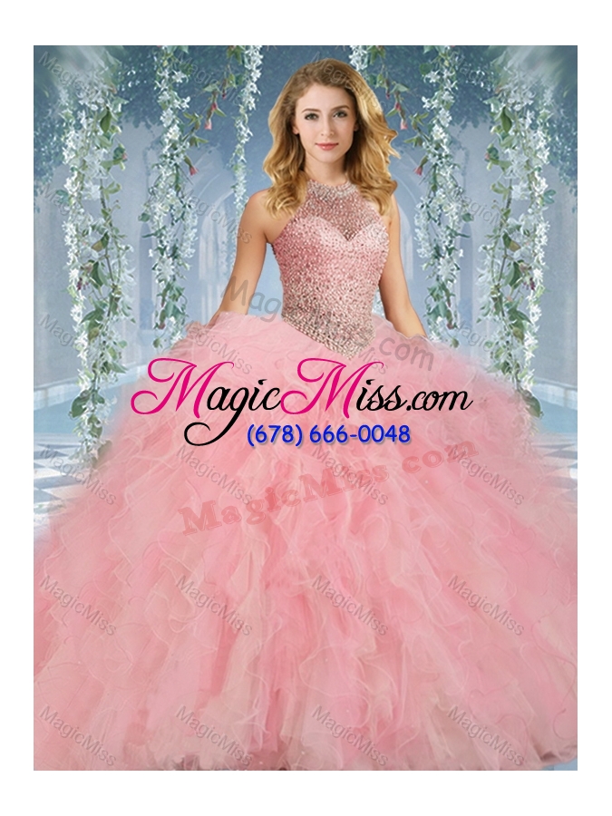 wholesale lovely beaded decorated halter top sweet fifteen dress in organza
