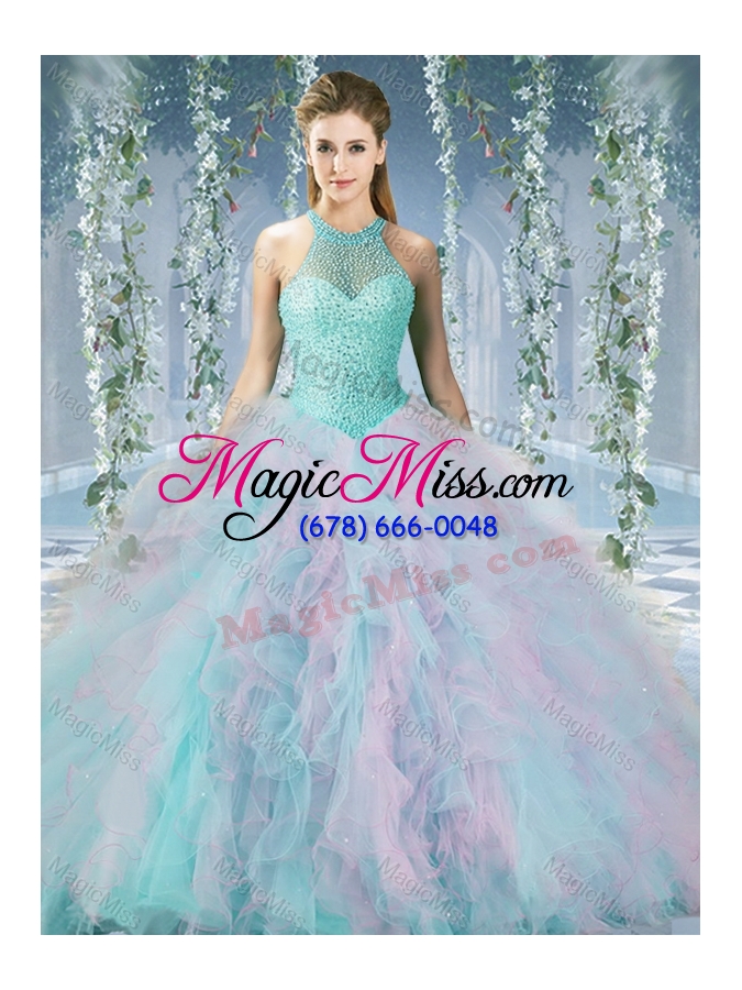 wholesale lovely beaded decorated halter top sweet fifteen dress in organza