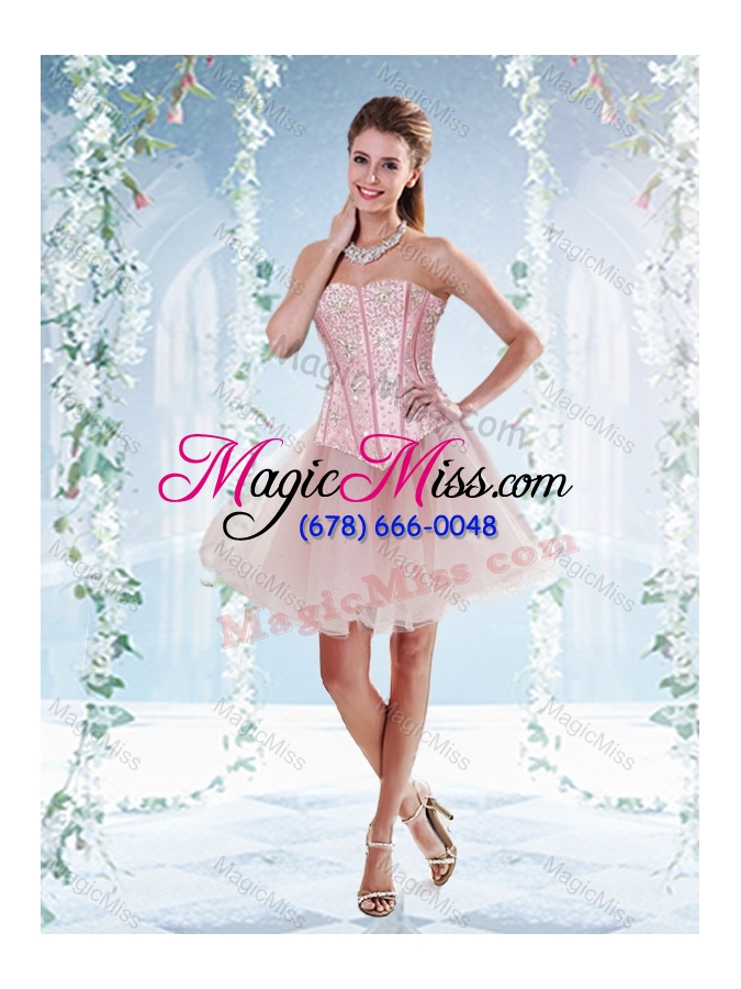 wholesale rolling flowers beaded bodice detachable sweet fifteen dresses in rose pink
