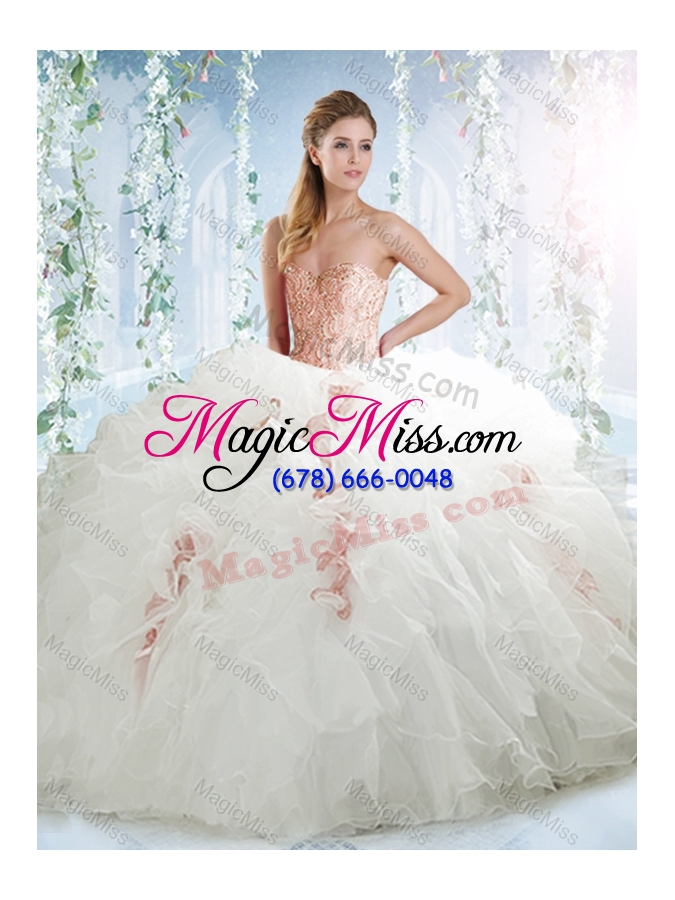 wholesale lovely beaded and ruffled white sweet fifteen dresses in organza