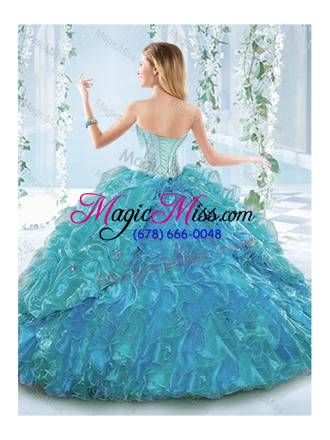 wholesale popular big puffy blue detachable sweet fifteen dress with ruffles and beading