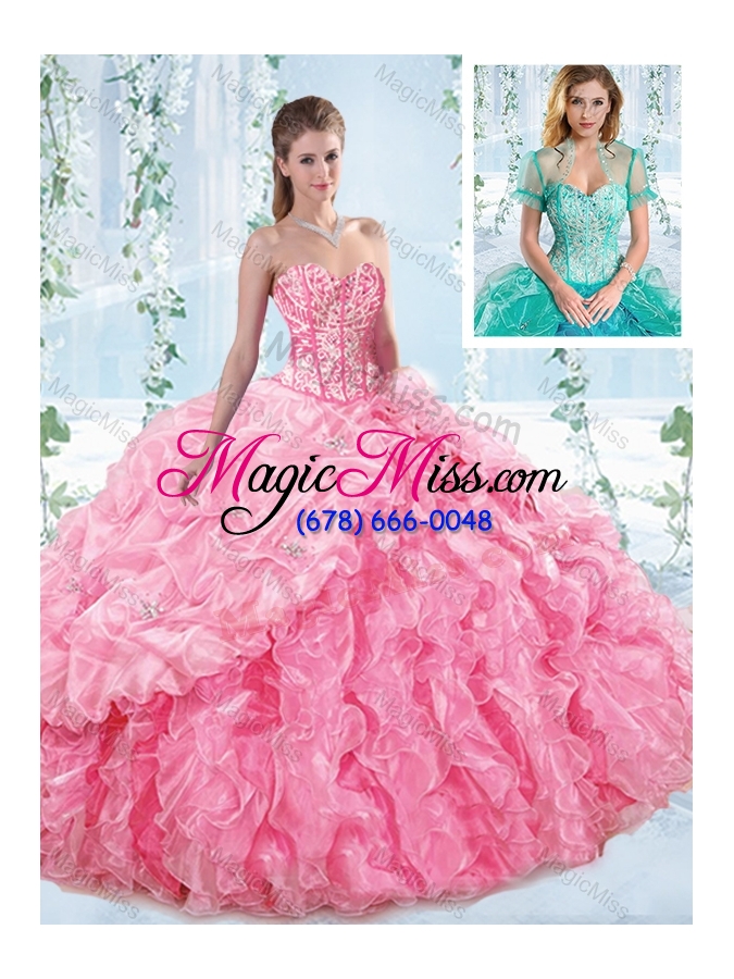 wholesale discount beaded bodice visible boning rose pink detachable sweet fifteen dress