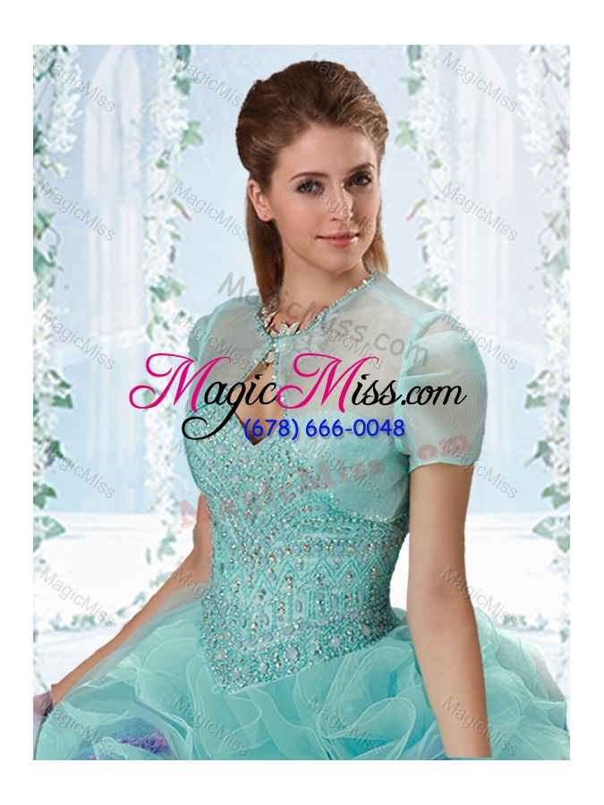 wholesale aquamarine puffy skirt sweet sixteen dresses with beading and ruffles