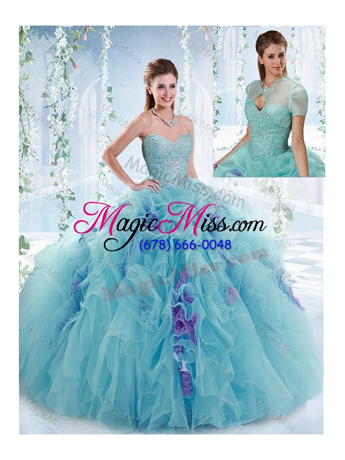 wholesale aquamarine puffy skirt sweet sixteen dresses with beading and ruffles