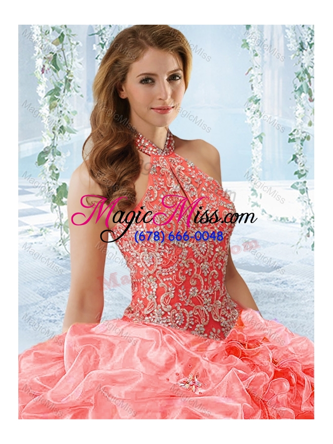 wholesale exquisite halter top beaded bodice  sweet sixteen dress in rose pink
