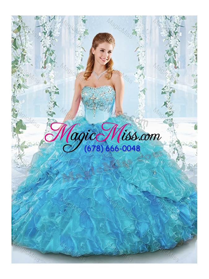 wholesale popular big puffy organza detachable sweet 16 dress with beading and ruffles