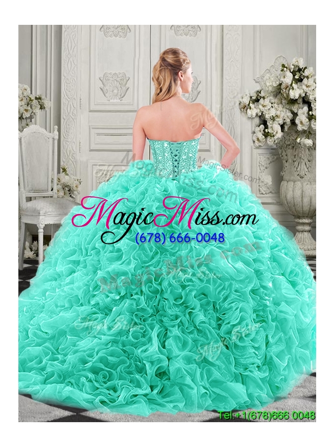 wholesale pretty puffy skirt visible boning apple green sweet 16 dress with beading and ruffles