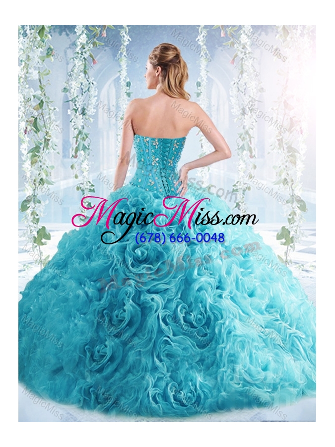 wholesale visible boning rolling flowers unique quinceanera dresses  with beaded bodice