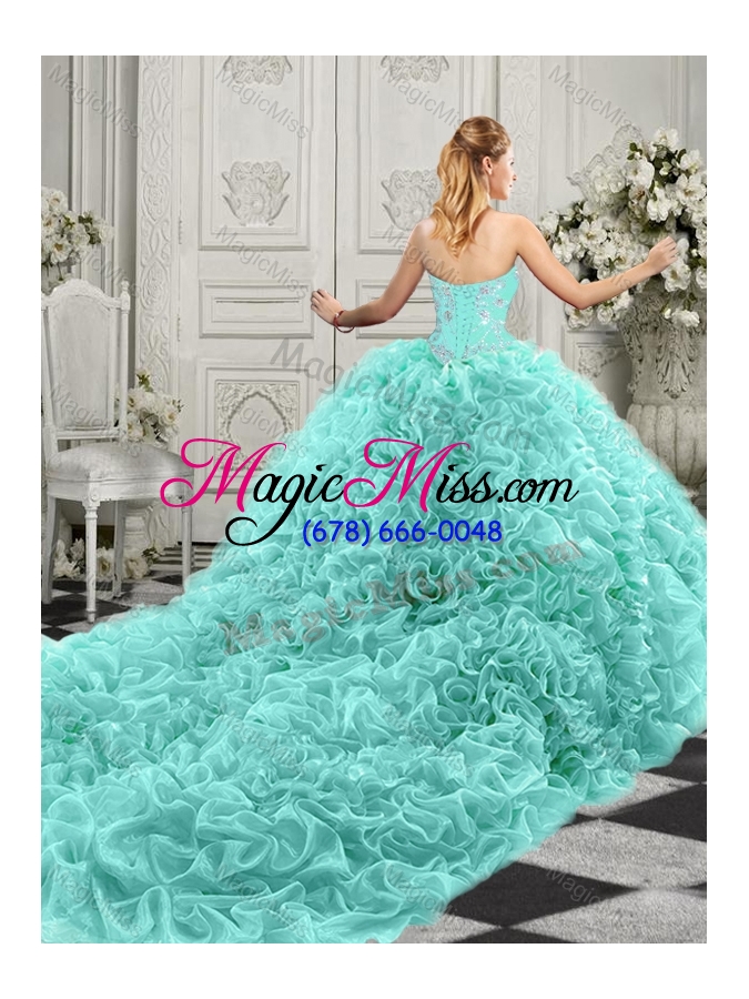 wholesale gorgeous beaded bodice and ruffled quinceanera dress with chapel train