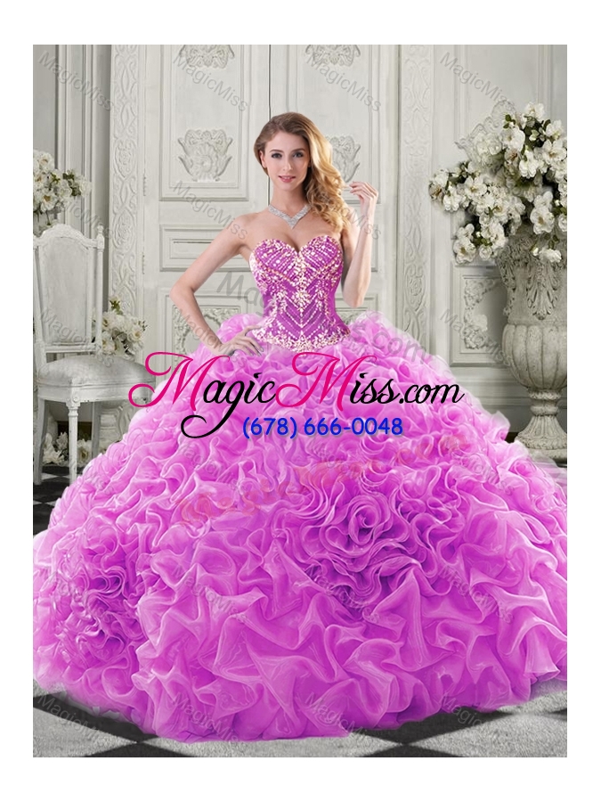 wholesale gorgeous beaded bodice and ruffled quinceanera dress with chapel train