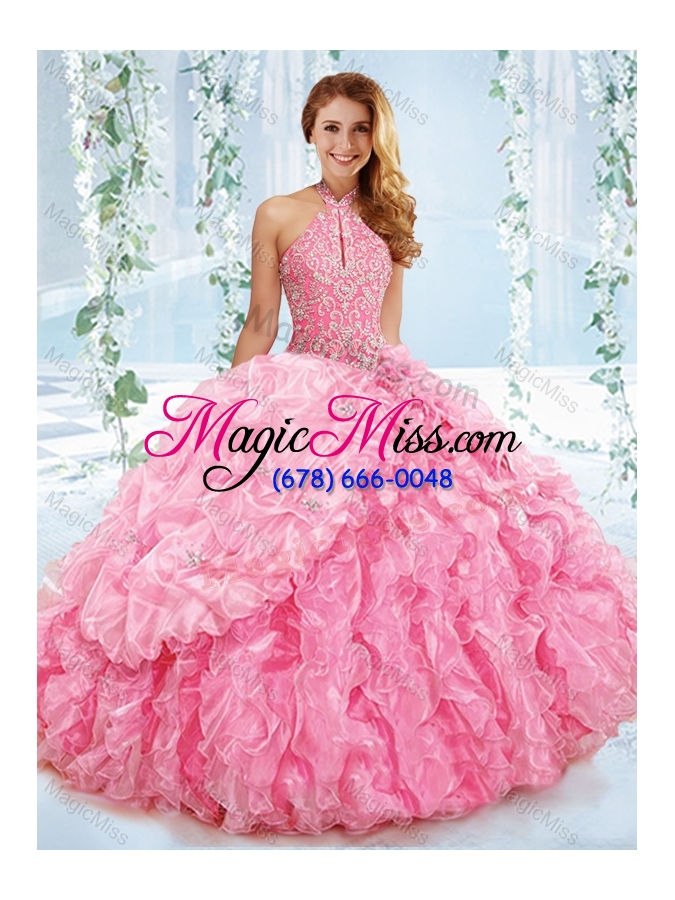 wholesale cut out bust beaded bodice detachable quinceanera dress with halter top