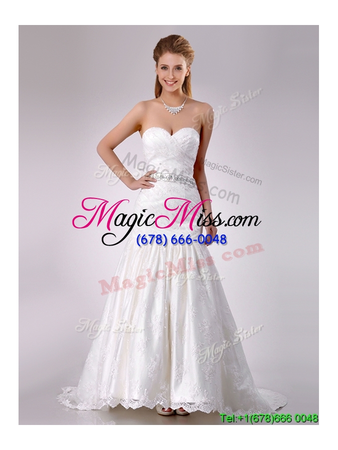 wholesale 2016 mermaid beaded and bowknot laced wedding dress with brush train