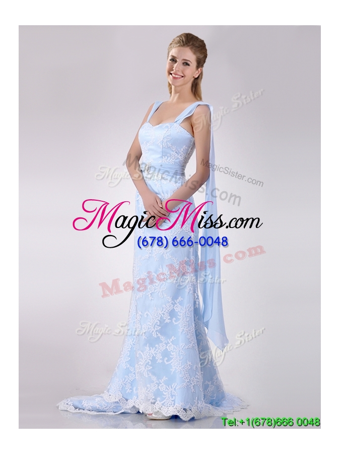 wholesale gorgeous mermaid beaded and laced light blue wedding dress with brush train