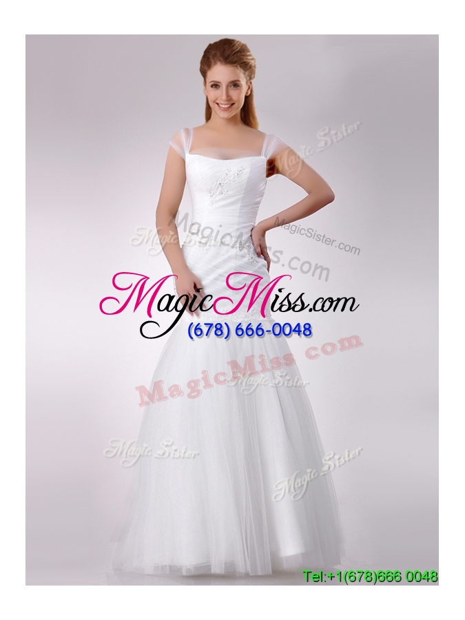 wholesale 2016 square mermaid applique side zipper wedding dress in tulle