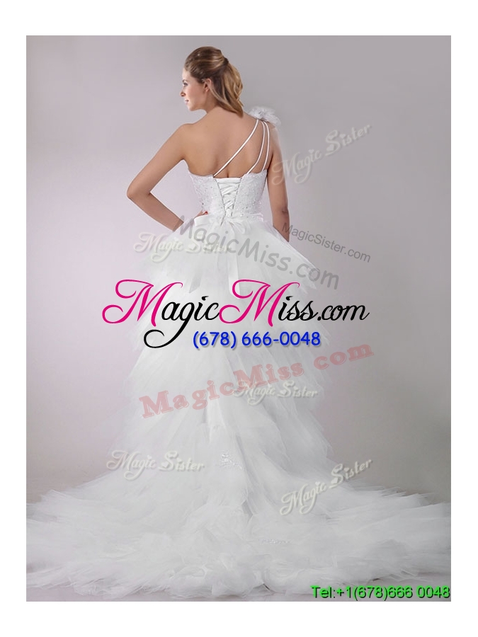 wholesale gorgeous high low beaded and ruffled wedding dress with detachable skirts