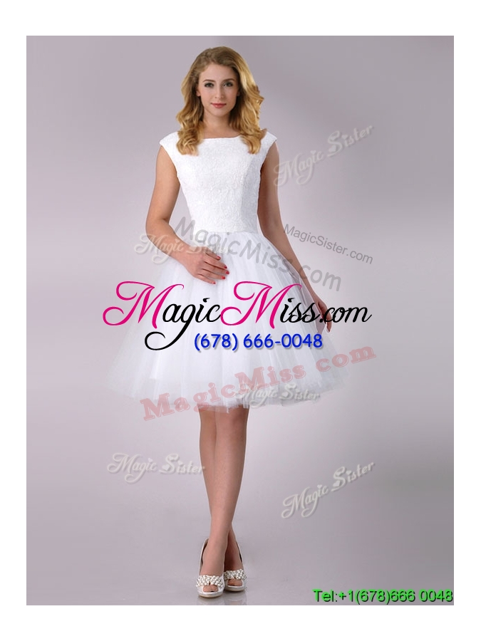 wholesale 2016 beautiful  scoop cap sleeves short lace wedding dress in tulle