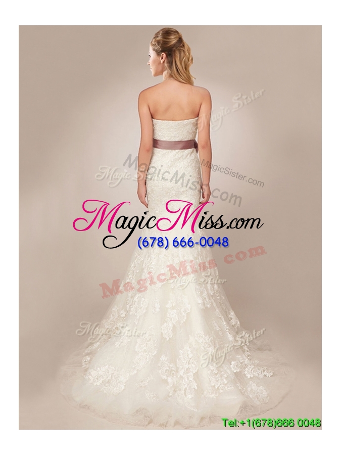 wholesale classical mermaid strapless side zipper wedding dresses with lace and sashes