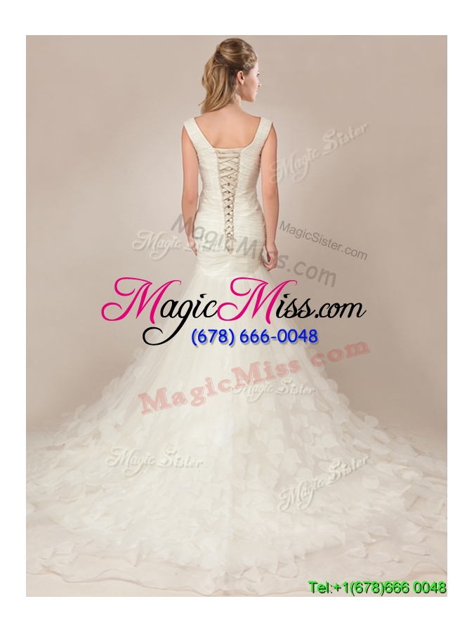 wholesale flirting fitted mermaid deep v neckline wedding dresses with appilques and ruching