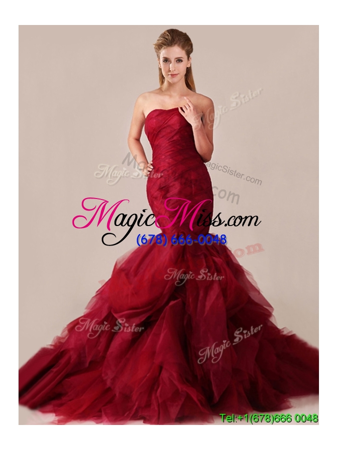 wholesale 2016 mermaid sweetheart tulle ruffles wedding dresses in wine red