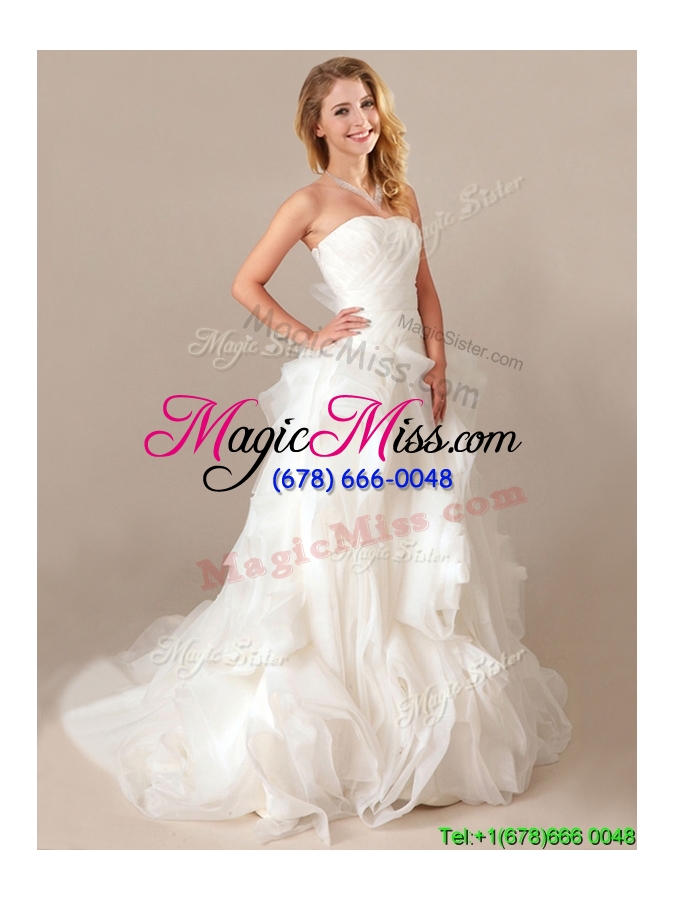 wholesale simple ball gown sweetheart ruched and rolling flowers wedding dresses with brush train