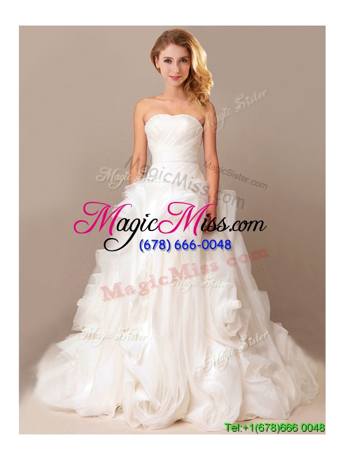 wholesale simple ball gown sweetheart ruched and rolling flowers wedding dresses with brush train