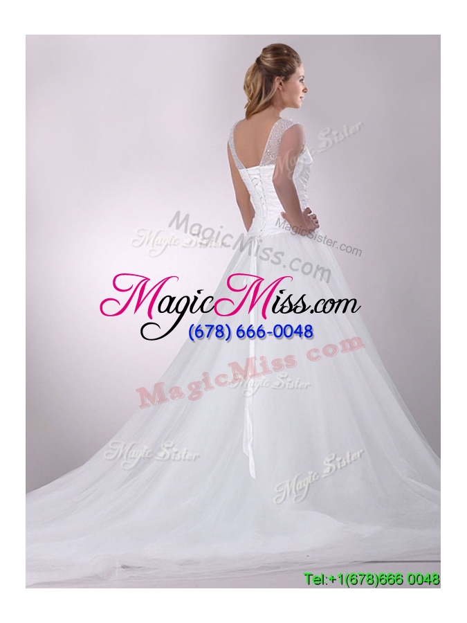 wholesale new style a line scoop court train tulle wedding dress with beading