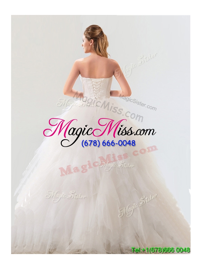 wholesale fashionable strapless tulle wedding dresses  with beading and ruffles