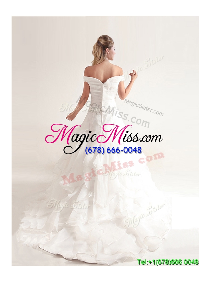 wholesale beautiful a line off the shoulder wedding dresses with beading and ruffles