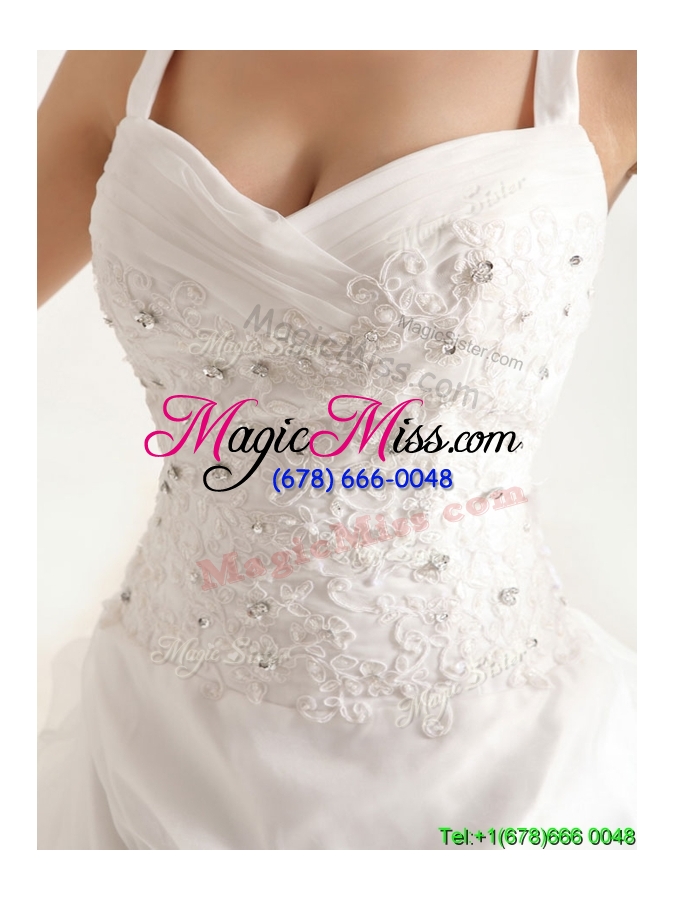 wholesale new style spaghetti straps court train wedding dresses with beading and appliques