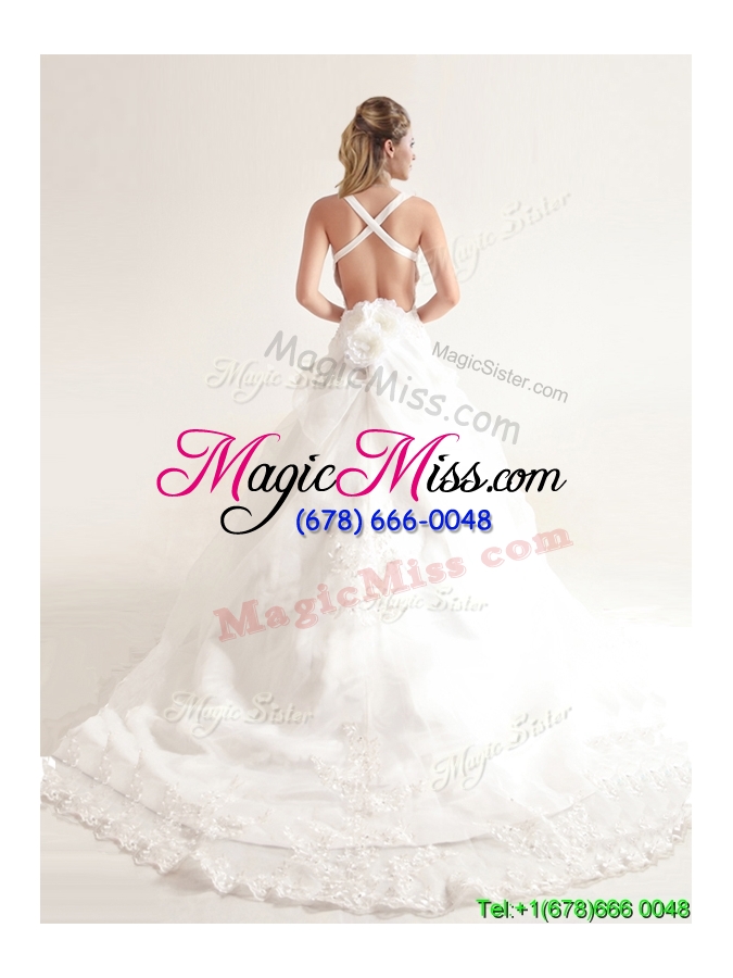 wholesale new style spaghetti straps court train wedding dresses with beading and appliques