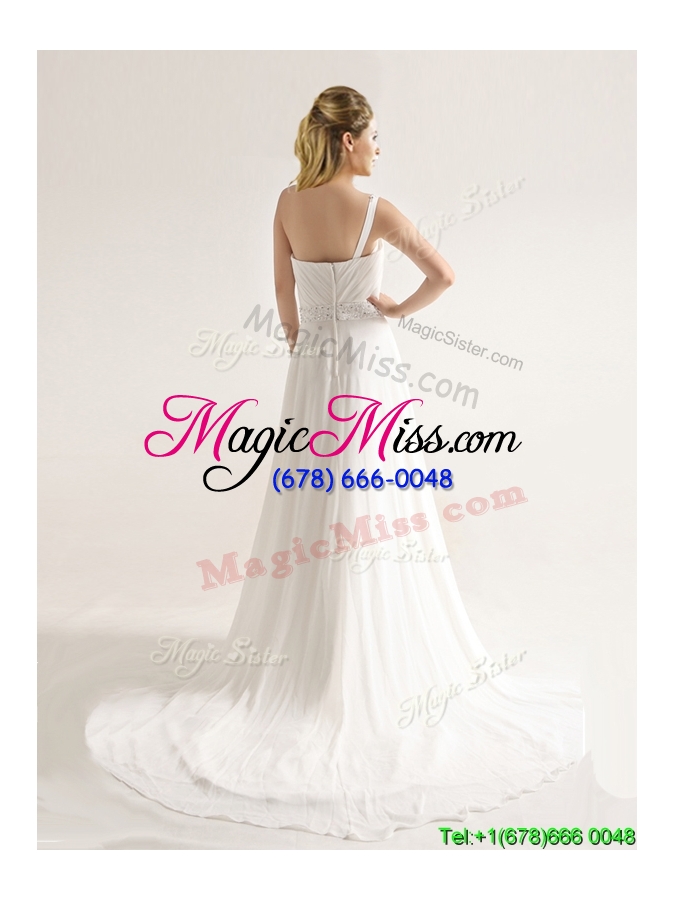 wholesale elegant one shoulder court train wedding dresses with beading and ruching