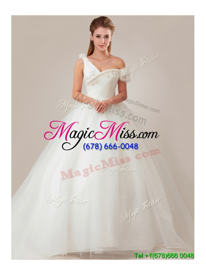 wholesale fashionable asymmetrical wedding dresses with beading and ruching