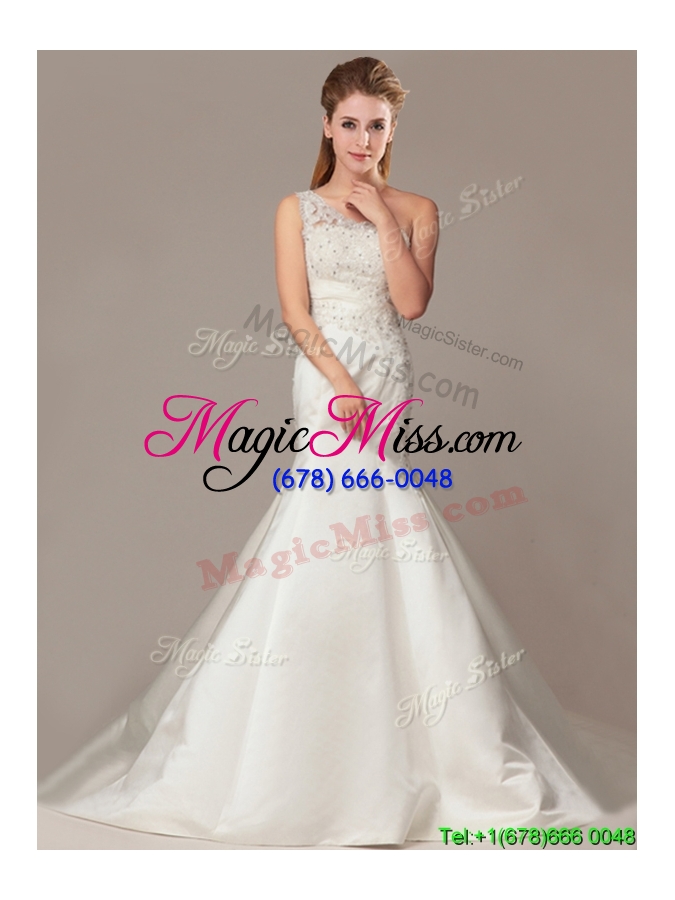 wholesale beaded decorate shoulder mermaid wedding dresses with court train
