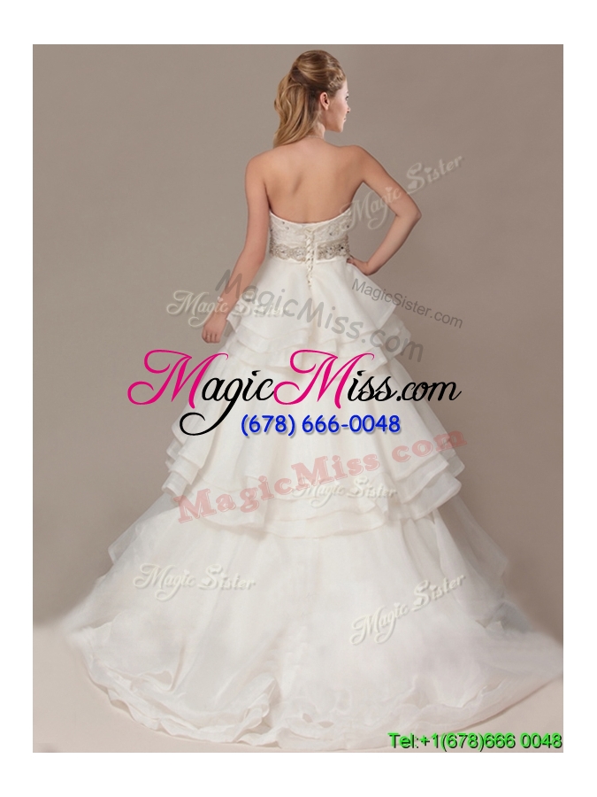 wholesale new style a-line brush train wedding dresses with beading and ruffles layers