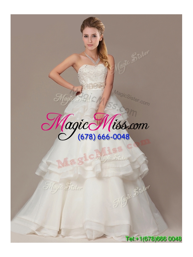 wholesale new style a-line brush train wedding dresses with beading and ruffles layers