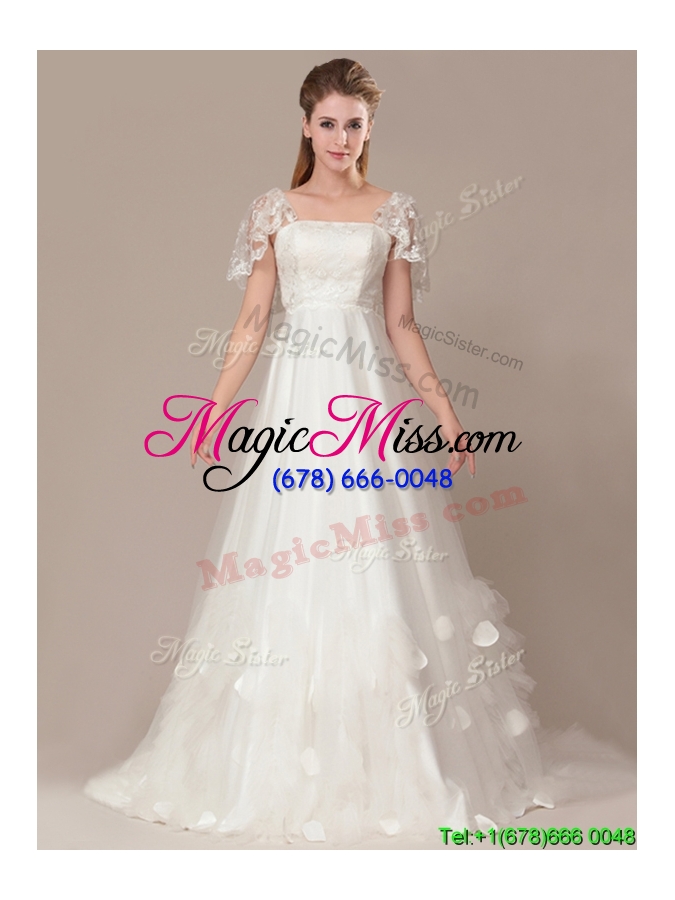 wholesale beautiful square laced and applique 2016 wedding dresses with brush train