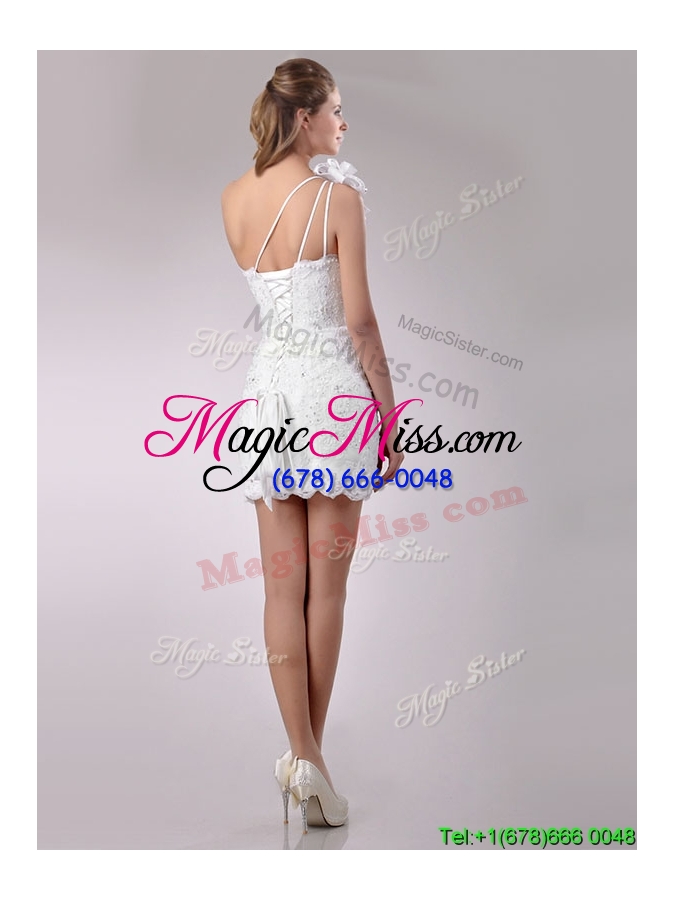 wholesale 2016 wonderful one shoulder lace short bridal dress with beading
