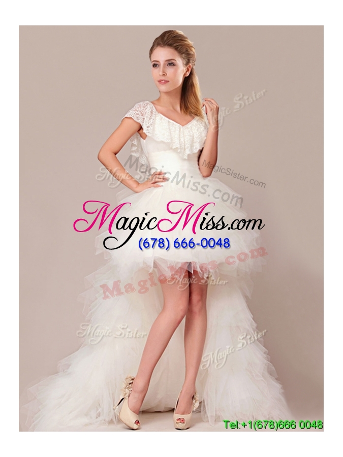 wholesale popular laced and ruffled detachable wedding dresses with high low